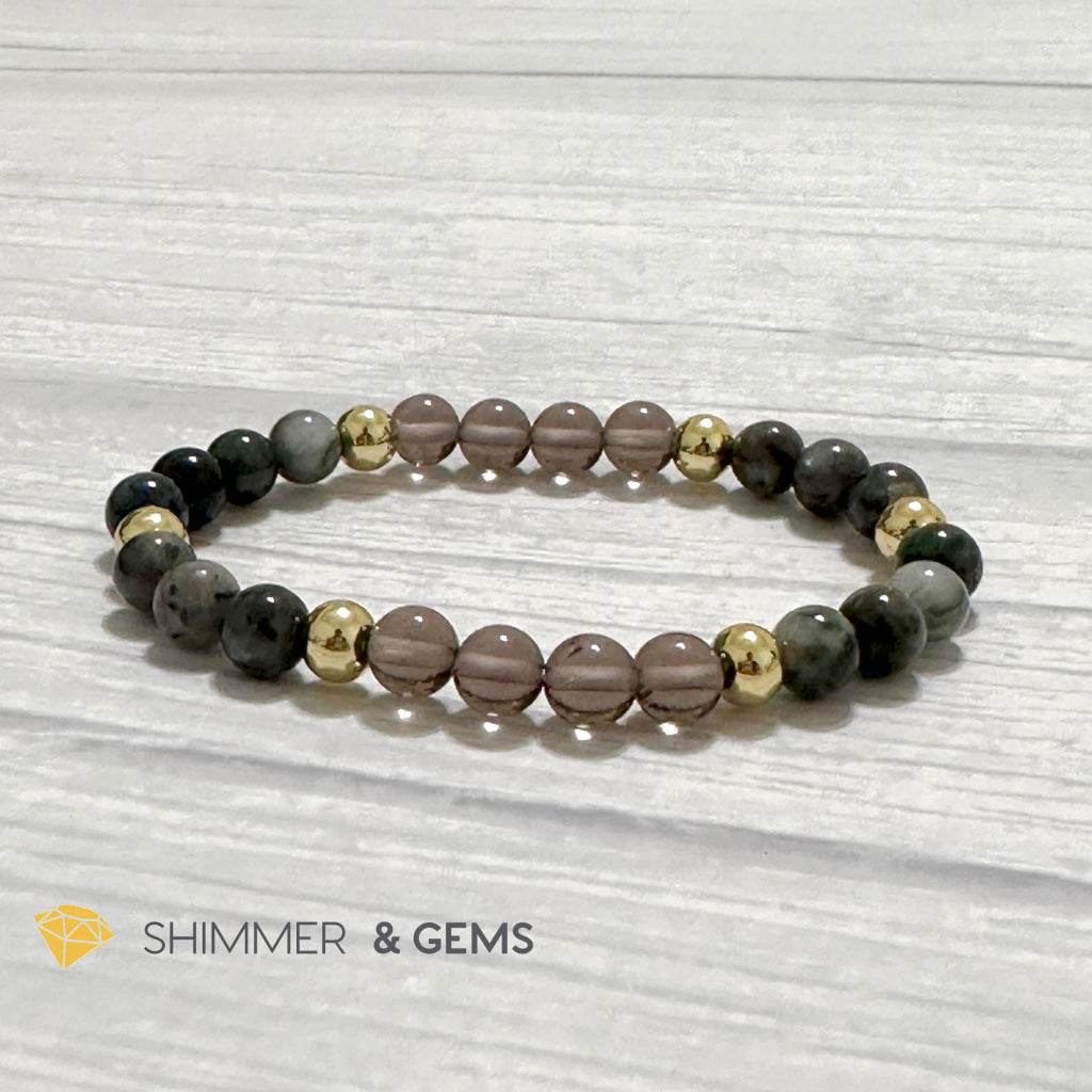 Magic and Protection Remedy Bracelet (Hawk’s Eye, Smoky Quartz & Black Moonstone 6mm +14k gold filled)