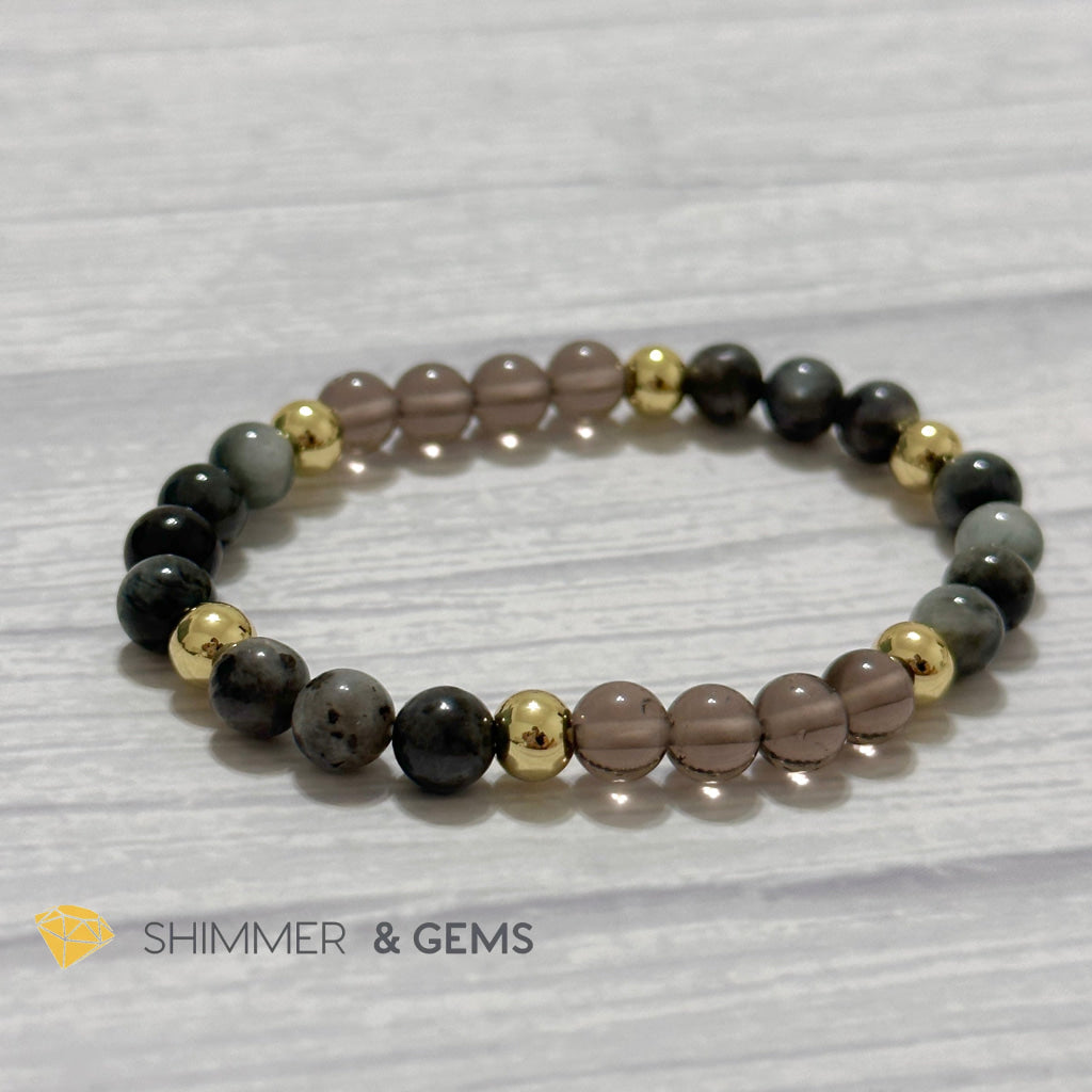 Magic and Protection Remedy Bracelet (Hawk’s Eye, Smoky Quartz & Black Moonstone 6mm +14k gold filled)