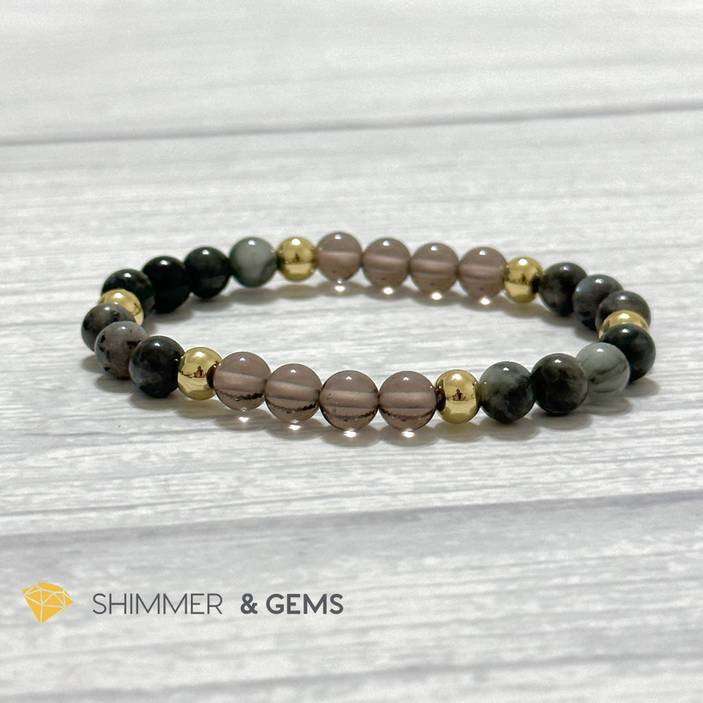 Magic and Protection Remedy Bracelet (Hawk’s Eye, Smoky Quartz & Black Moonstone 6mm +14k gold filled)