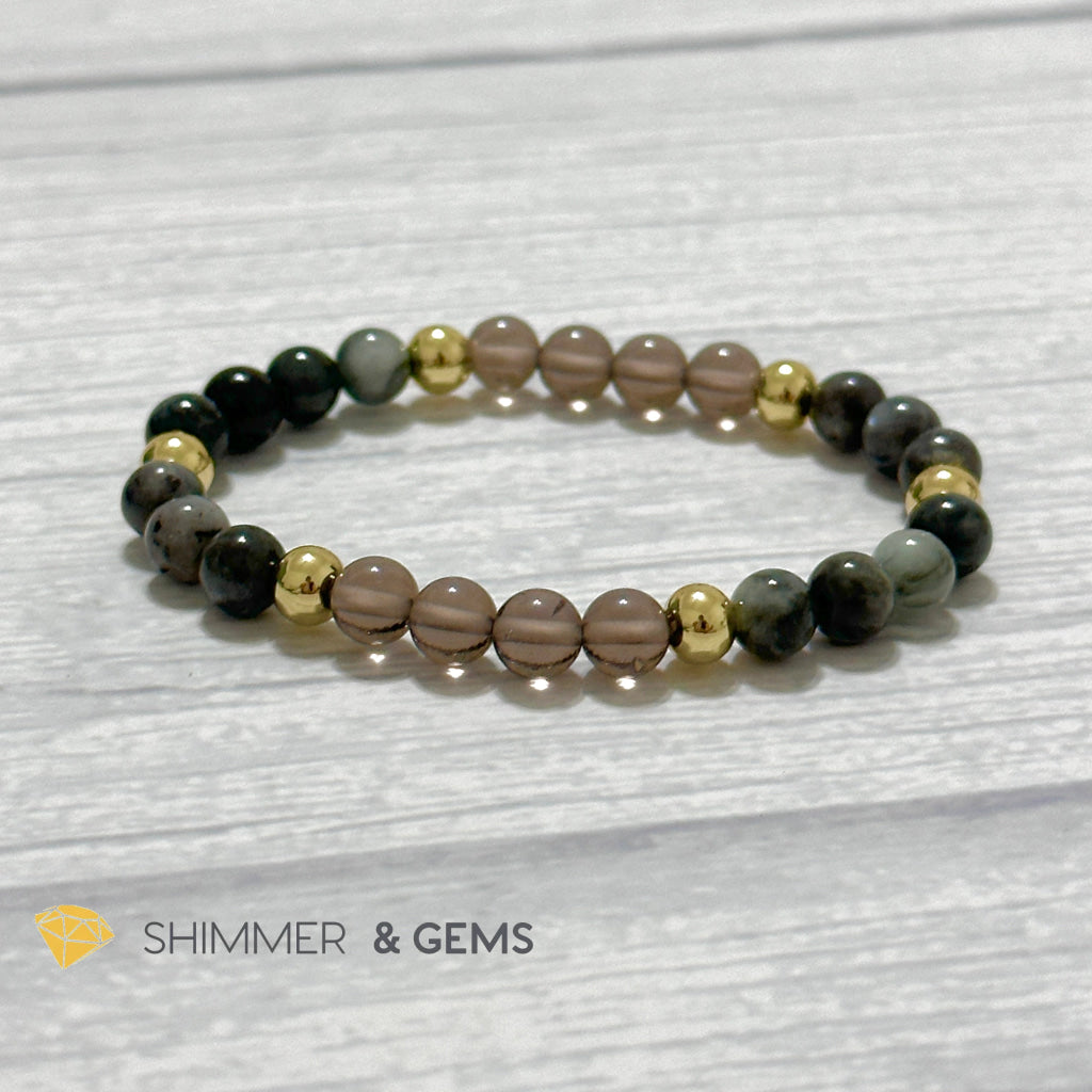 Magic and Protection Remedy Bracelet (Hawk’s Eye, Smoky Quartz & Black Moonstone 6mm +14k gold filled)