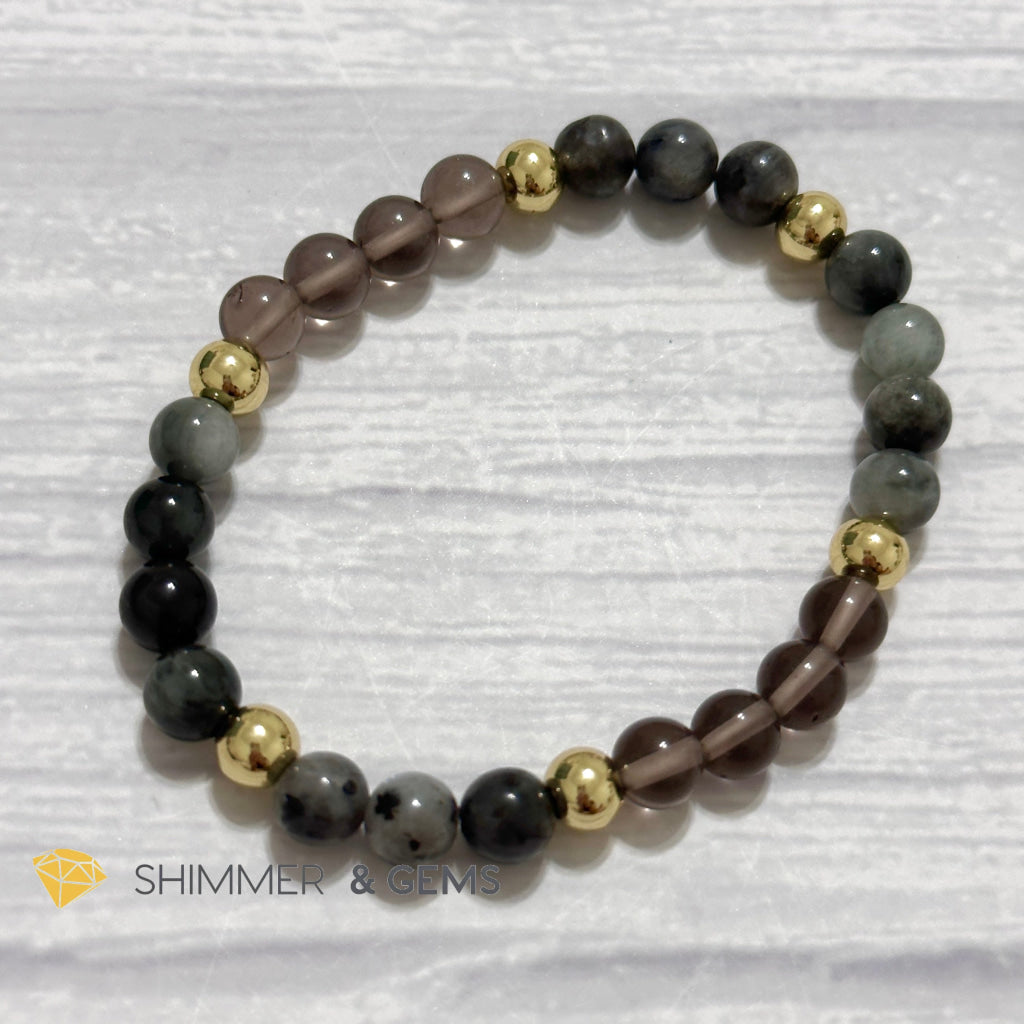 Magic and Protection Remedy Bracelet (Hawk’s Eye, Smoky Quartz & Black Moonstone 6mm +14k gold filled)