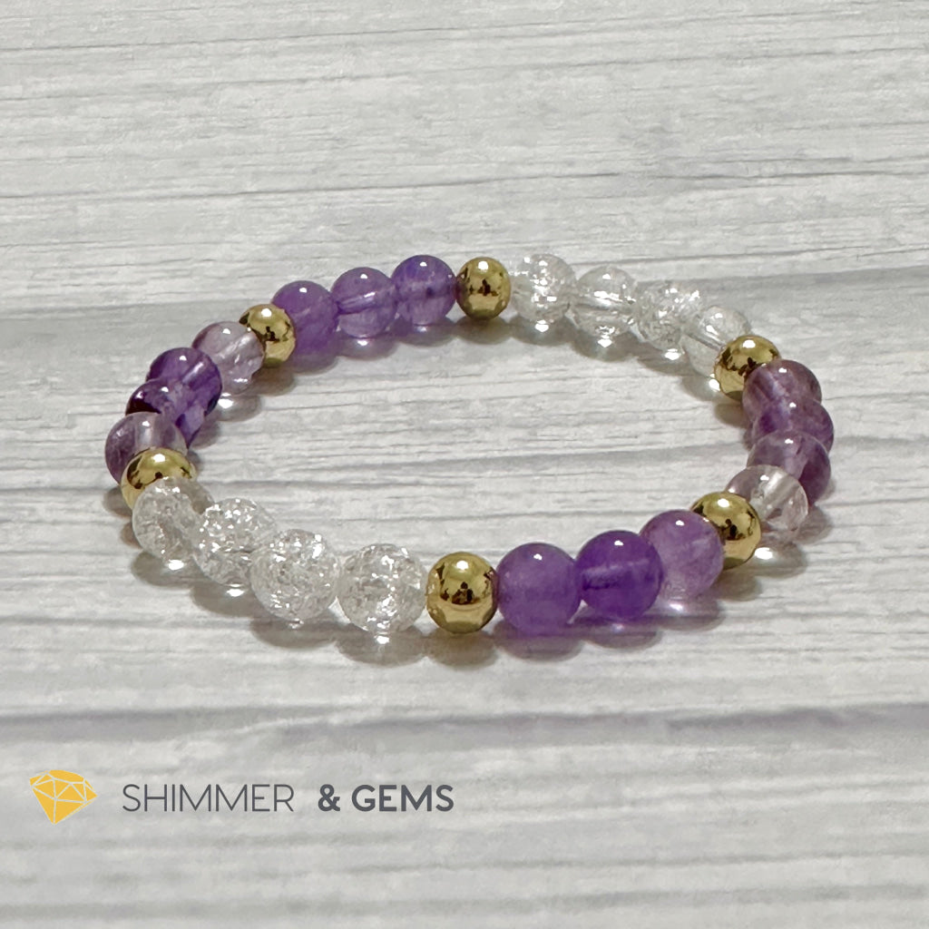 Make A Wish Remedy Bracelet (Super 7 Quartz, Light Amethyst & Crackle Quartz 6mm +14k gold filled)