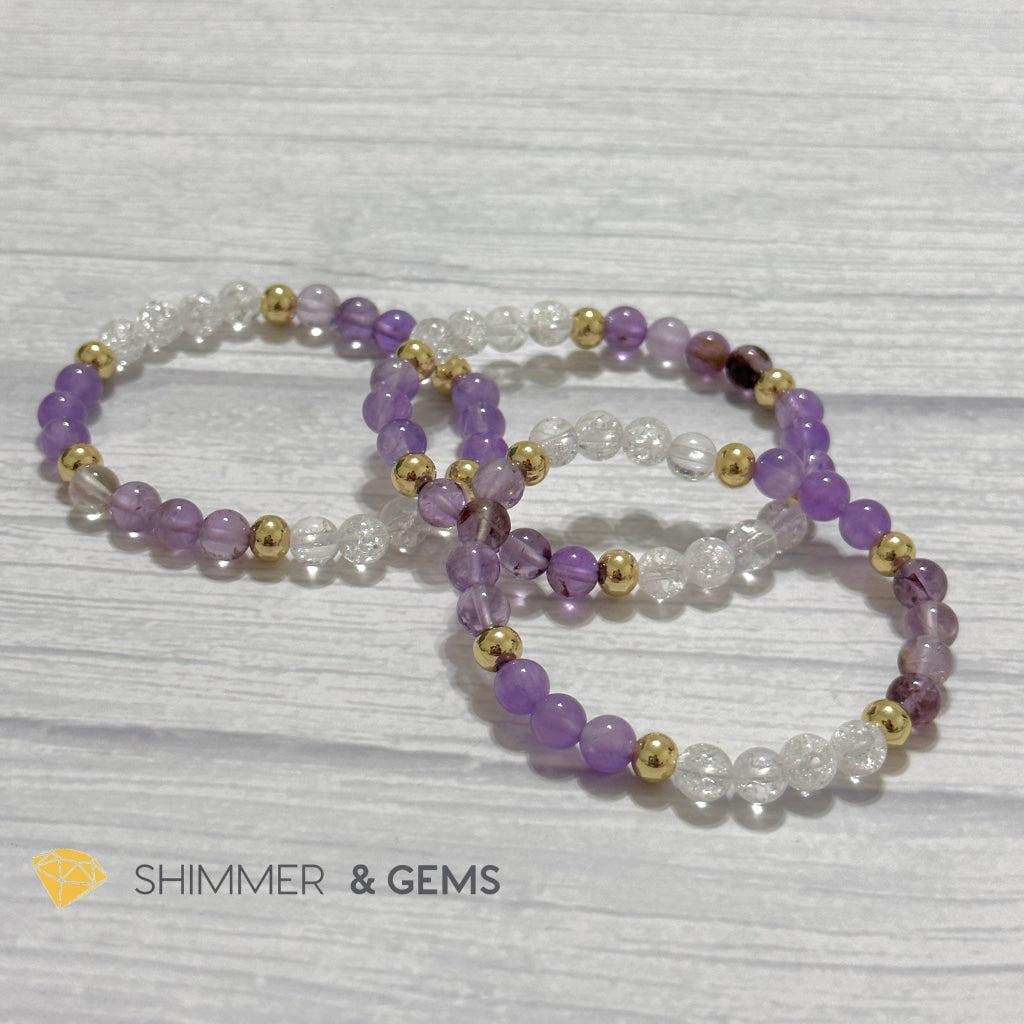 Make A Wish Remedy Bracelet (Super 7 Quartz, Light Amethyst & Crackle Quartz 6mm +14k gold filled)