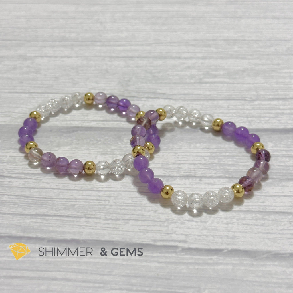 Make A Wish Remedy Bracelet (Super 7 Quartz, Light Amethyst & Crackle Quartz 6mm +14k gold filled)