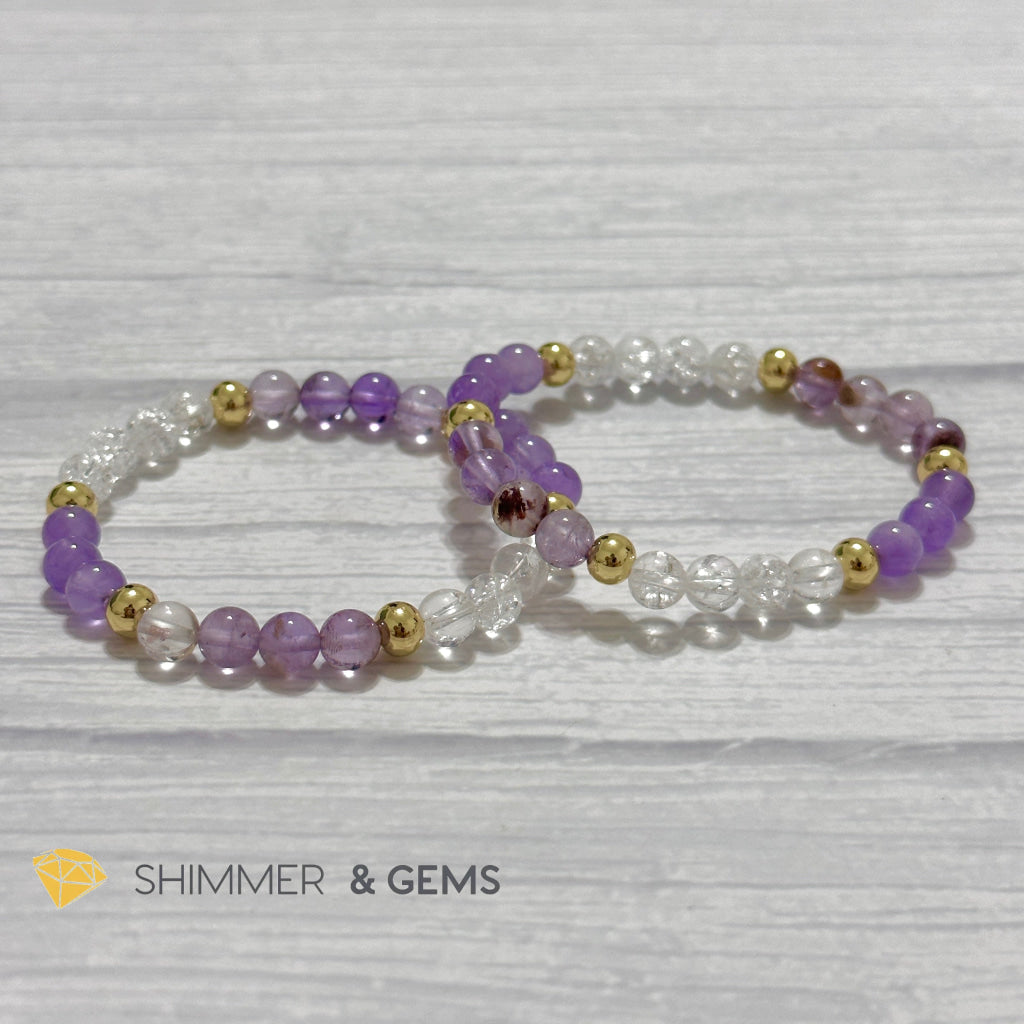 Make A Wish Remedy Bracelet (Super 7 Quartz, Light Amethyst & Crackle Quartz 6mm +14k gold filled)