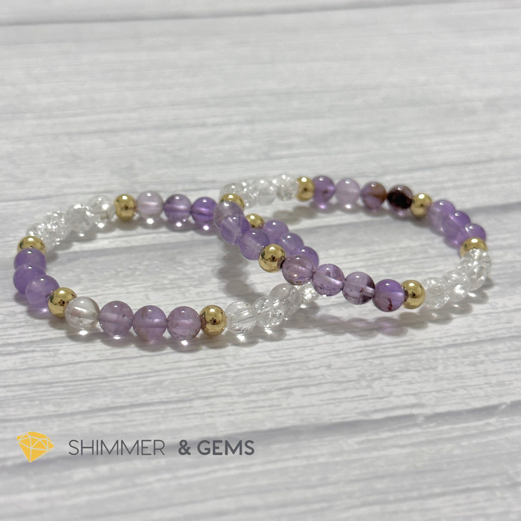 Make A Wish Remedy Bracelet (Super 7 Quartz, Light Amethyst & Crackle Quartz 6mm +14k gold filled)