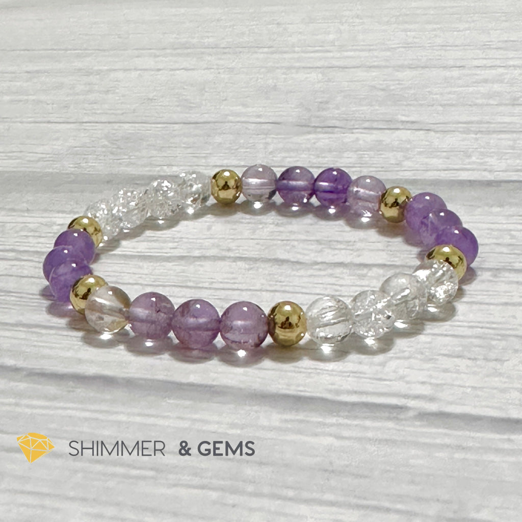 Make A Wish Remedy Bracelet (Super 7 Quartz, Light Amethyst & Crackle Quartz 6mm +14k gold filled)