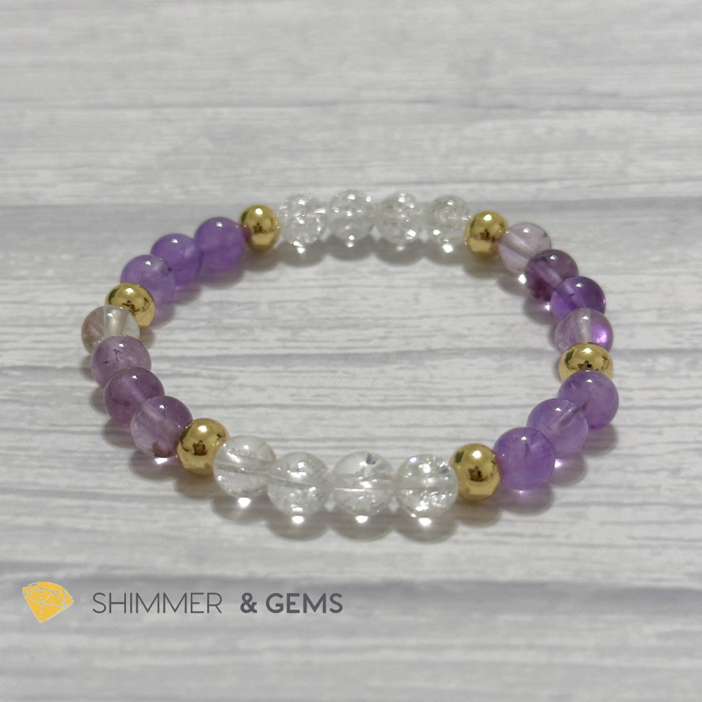 Make A Wish Remedy Bracelet (Super 7 Quartz, Light Amethyst & Crackle Quartz 6mm +14k gold filled)