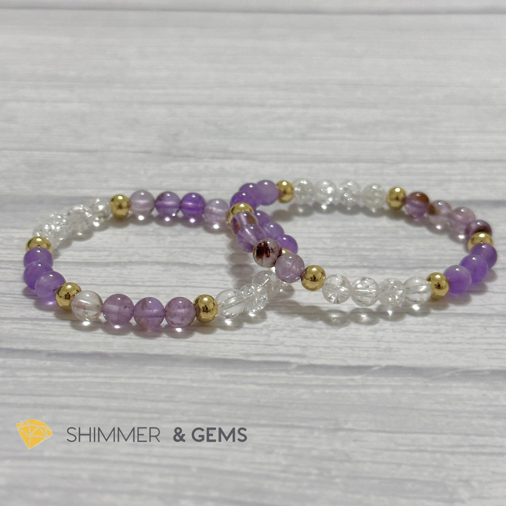 Make A Wish Remedy Bracelet (Super 7 Quartz, Light Amethyst & Crackle Quartz 6mm +14k gold filled)