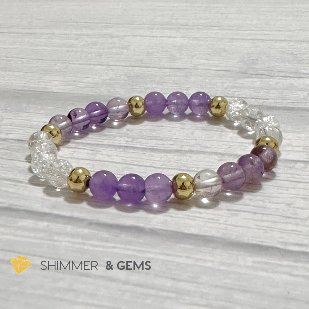 Make A Wish Remedy Bracelet (Super 7 Quartz, Light Amethyst & Crackle Quartz 6mm +14k gold filled)