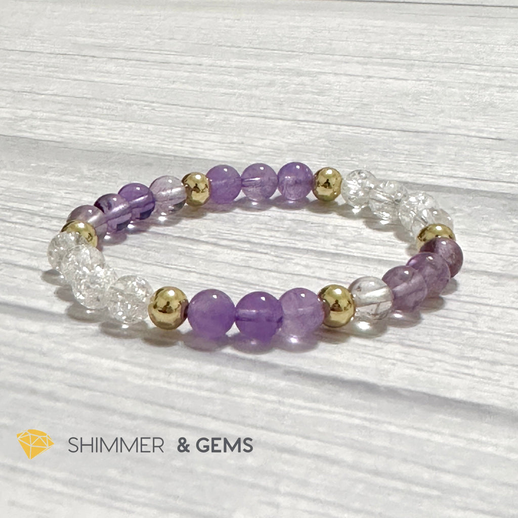 Make A Wish Remedy Bracelet (Super 7 Quartz, Light Amethyst & Crackle Quartz 6mm +14k gold filled)