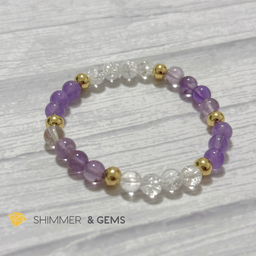 Make A Wish Remedy Bracelet (Super 7 Quartz, Light Amethyst & Crackle Quartz 6mm +14k gold filled)