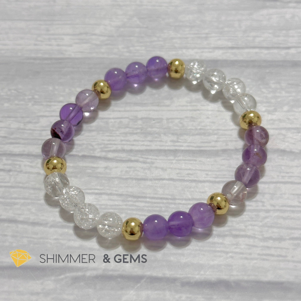Make A Wish Remedy Bracelet (Super 7 Quartz, Light Amethyst & Crackle Quartz 6mm +14k gold filled)