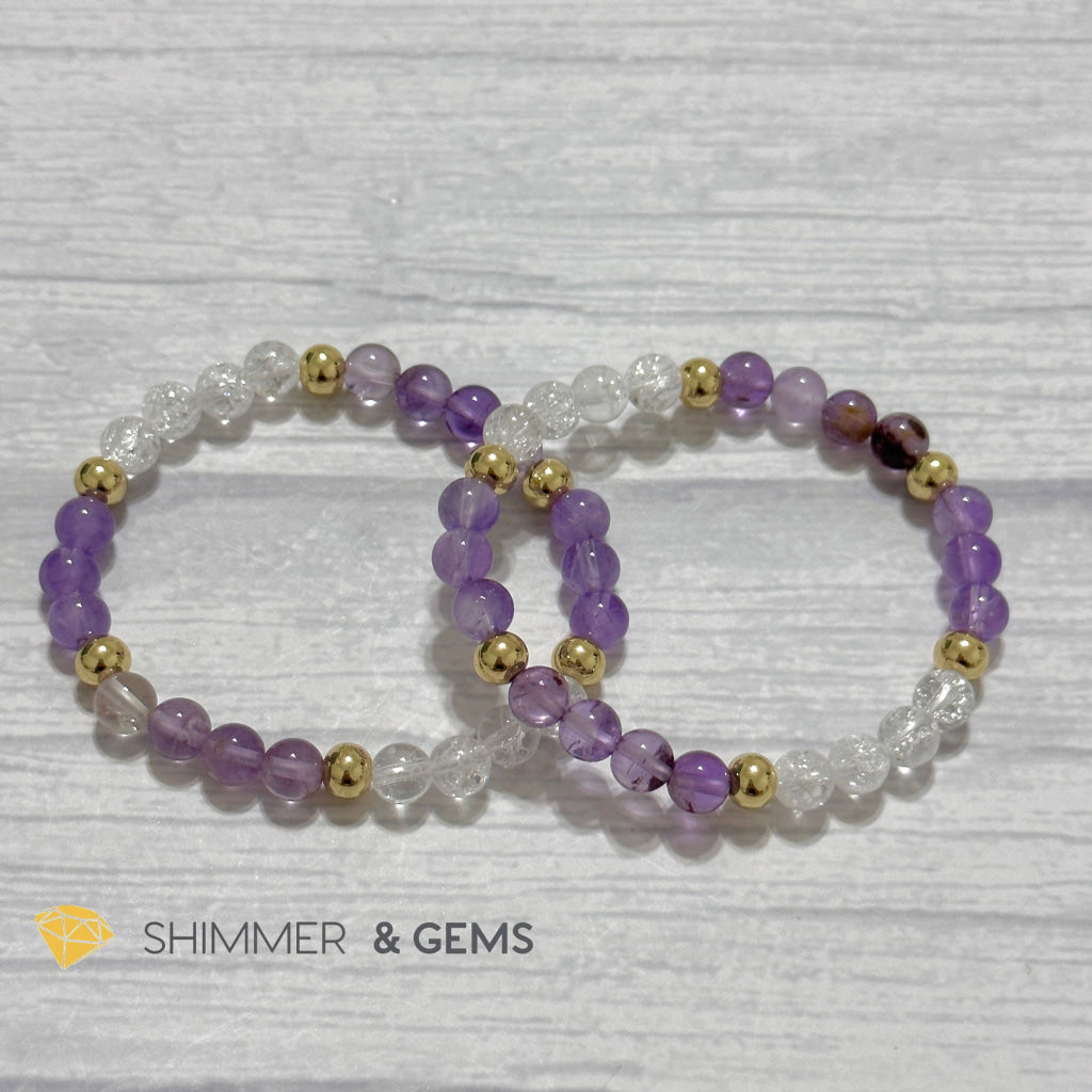 Make A Wish Remedy Bracelet (Super 7 Quartz, Light Amethyst & Crackle Quartz 6mm +14k gold filled)