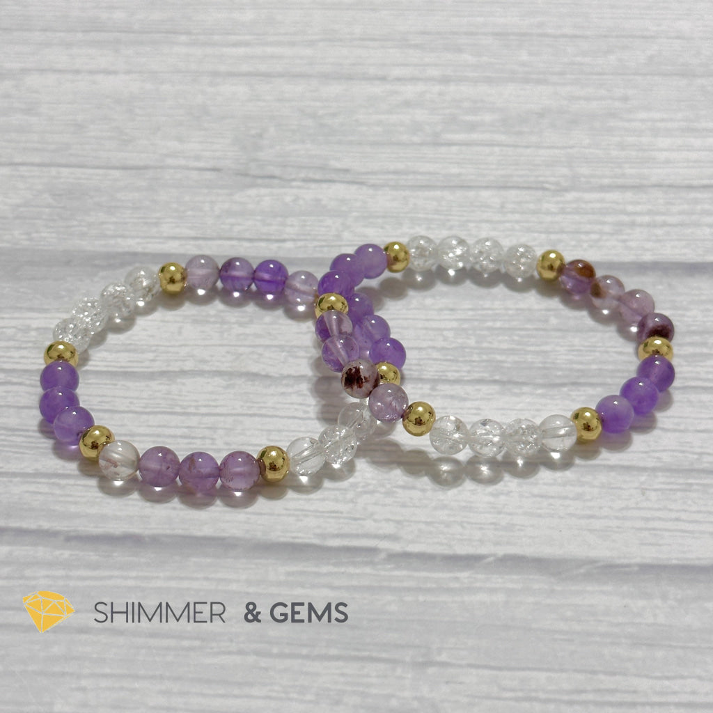 Make A Wish Remedy Bracelet (Super 7 Quartz, Light Amethyst & Crackle Quartz 6mm +14k gold filled)