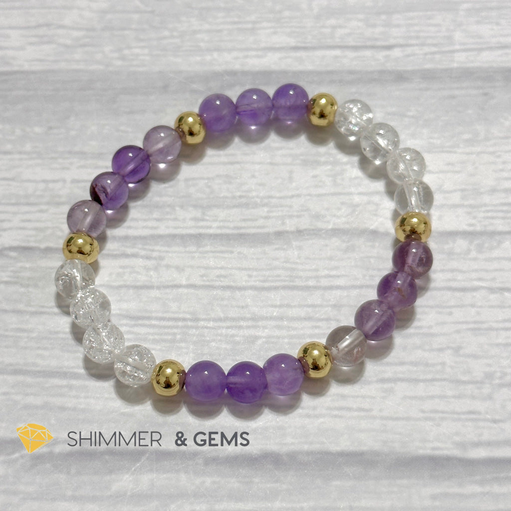 Make A Wish Remedy Bracelet (Super 7 Quartz, Light Amethyst & Crackle Quartz 6mm +14k gold filled)