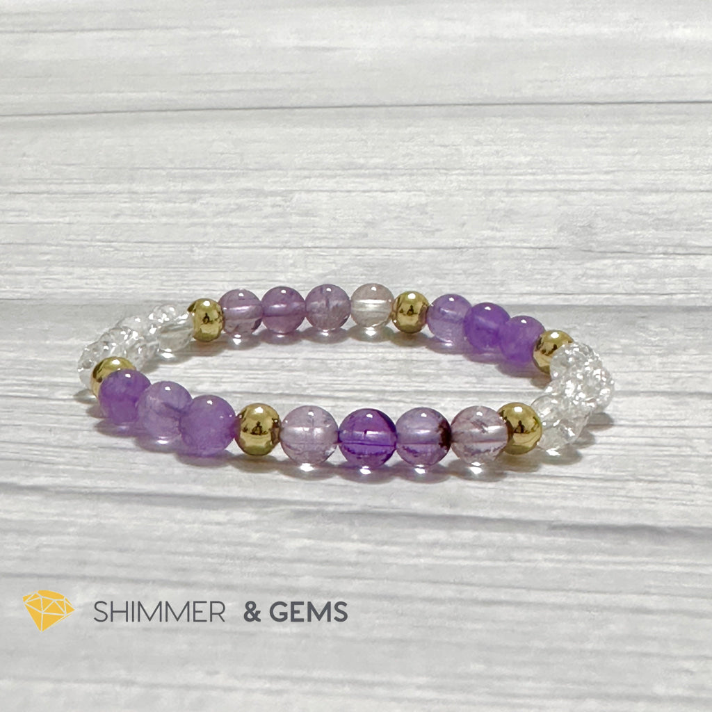 Make A Wish Remedy Bracelet (Super 7 Quartz, Light Amethyst & Crackle Quartz 6mm +14k gold filled)