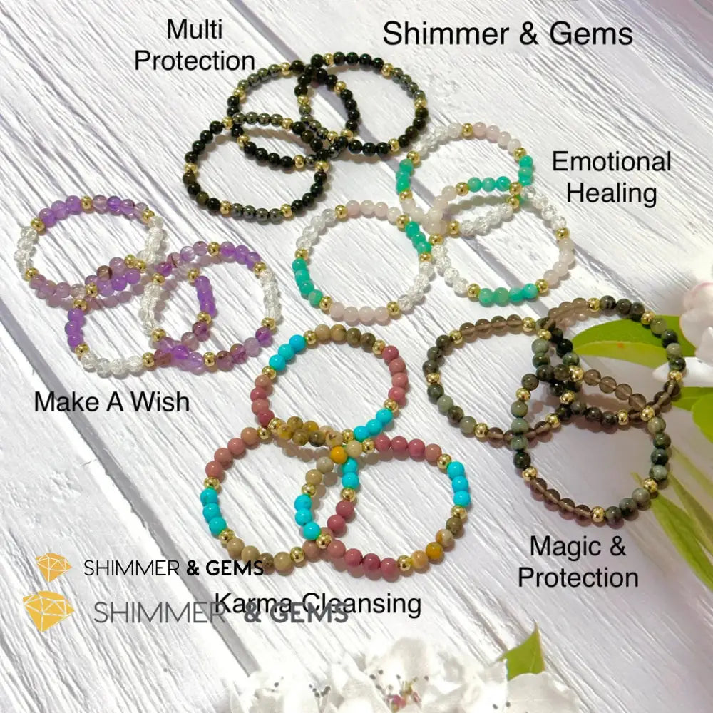 Make A Wish Remedy Bracelet (Super 7 Quartz Light Amethyst & Crackle Quartz 6mm +14k gold filled)