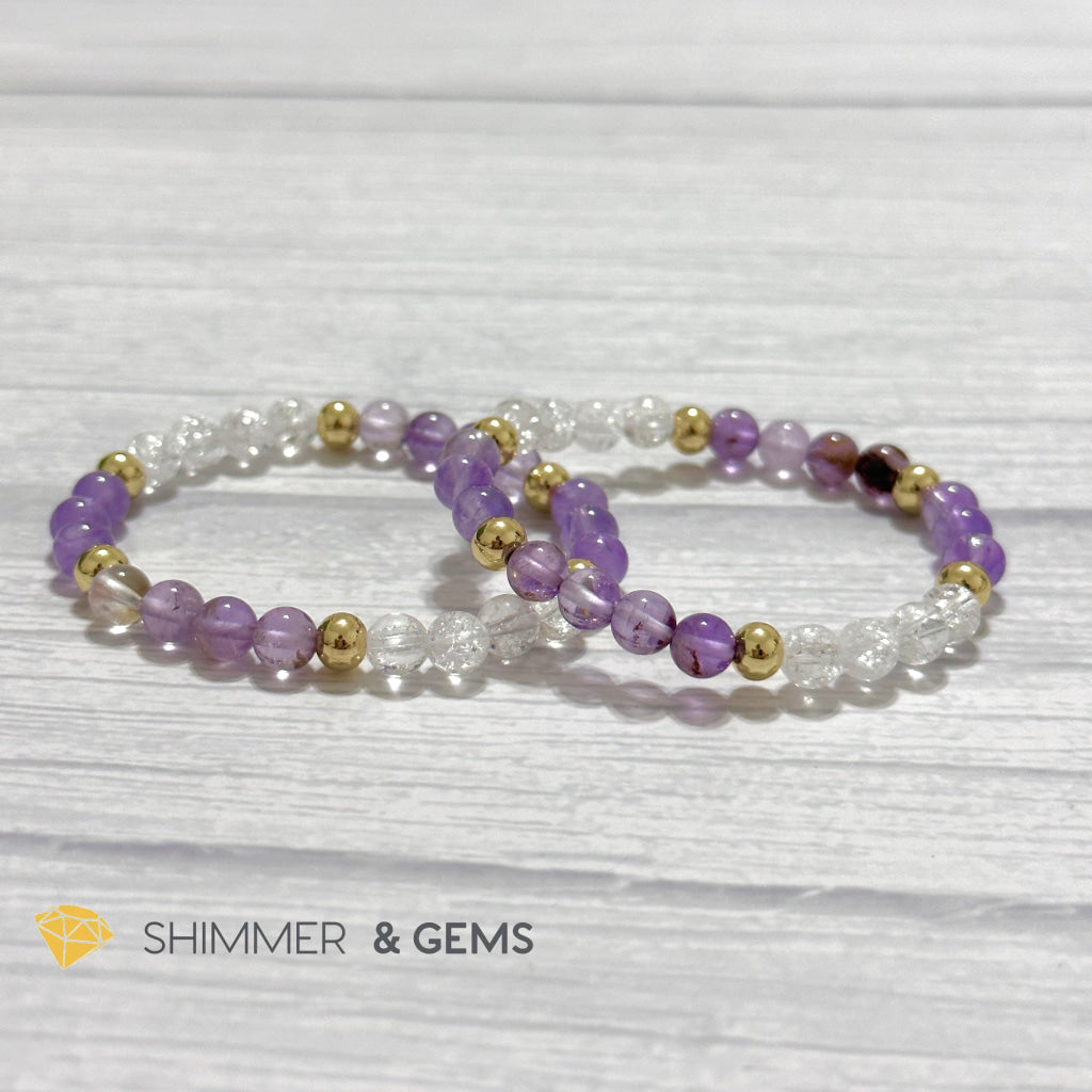 Make A Wish Remedy Bracelet (Super 7 Quartz, Light Amethyst & Crackle Quartz 6mm +14k gold filled)