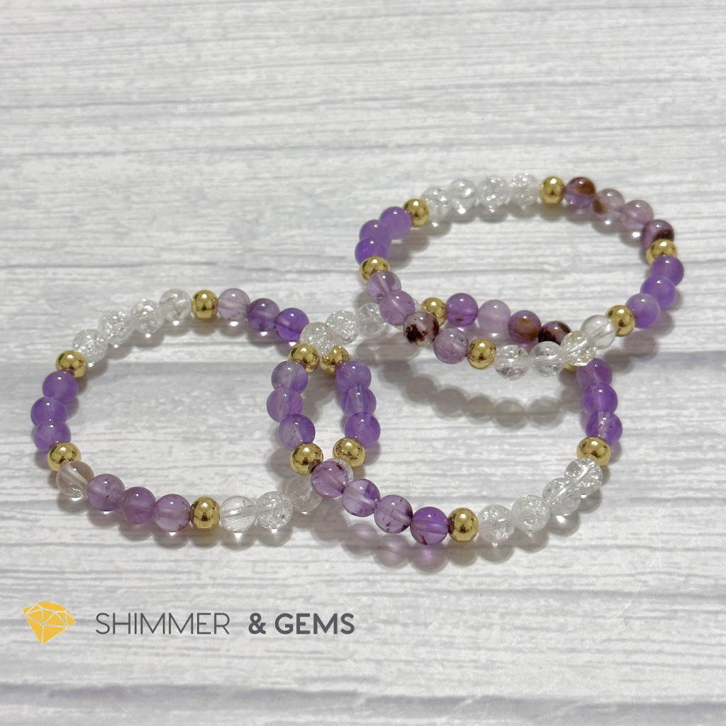 Make A Wish Remedy Bracelet (Super 7 Quartz, Light Amethyst & Crackle Quartz 6mm +14k gold filled)