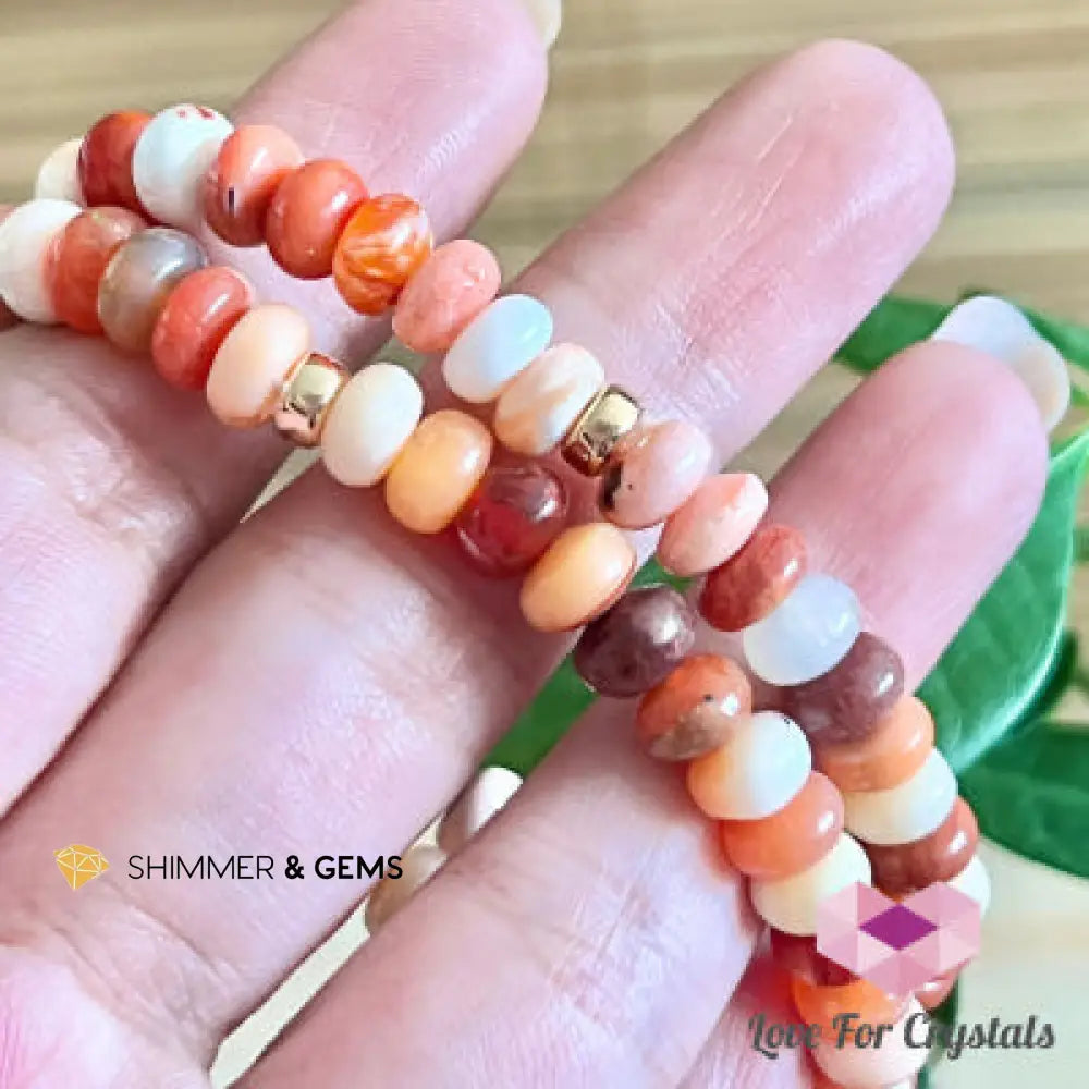 Mexican Fire Opal Rondelle Bracelet with 14k Gold Filled (Shimmer & Gems) 6.5” Bracelets