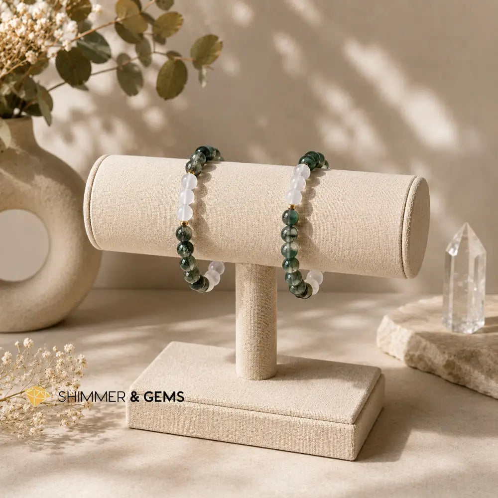 Money Flow (Moss Agate & Selenite) 6mm Bracelet