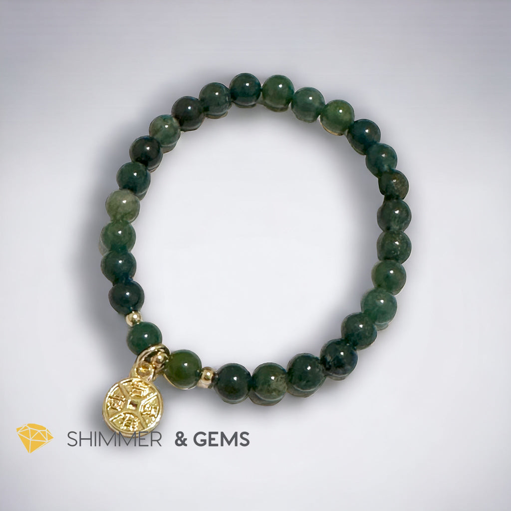 Money Grows Bracelet (Moss Agate 6mm with Lucky Coin Copper Charm)