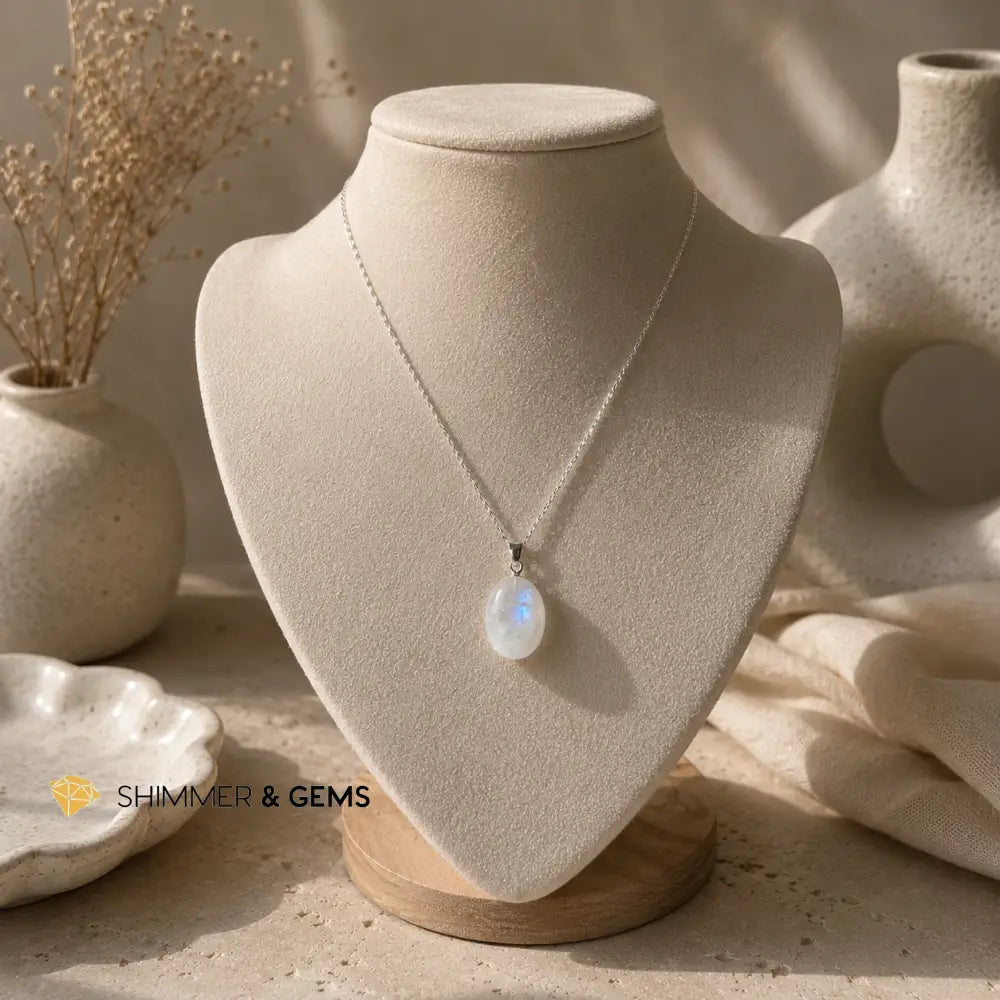 Moonstone 13mm Oval 925 Sterling Silver Pendant - 13mm Pendant