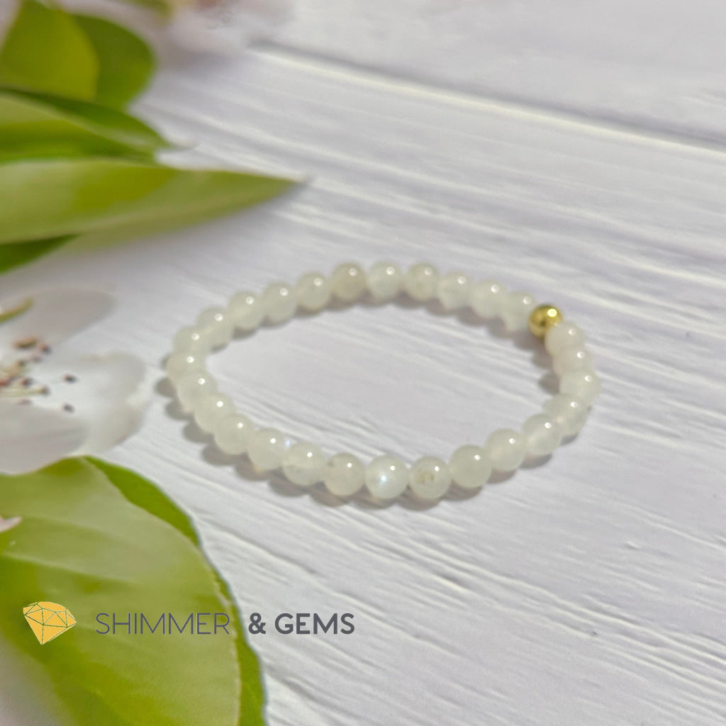 Moonstone 6mm Bracelet with 14k gold filled bead