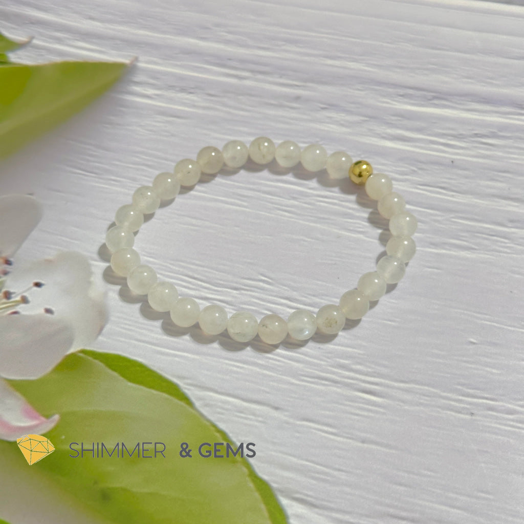 Moonstone 6mm Bracelet with 14k gold filled bead