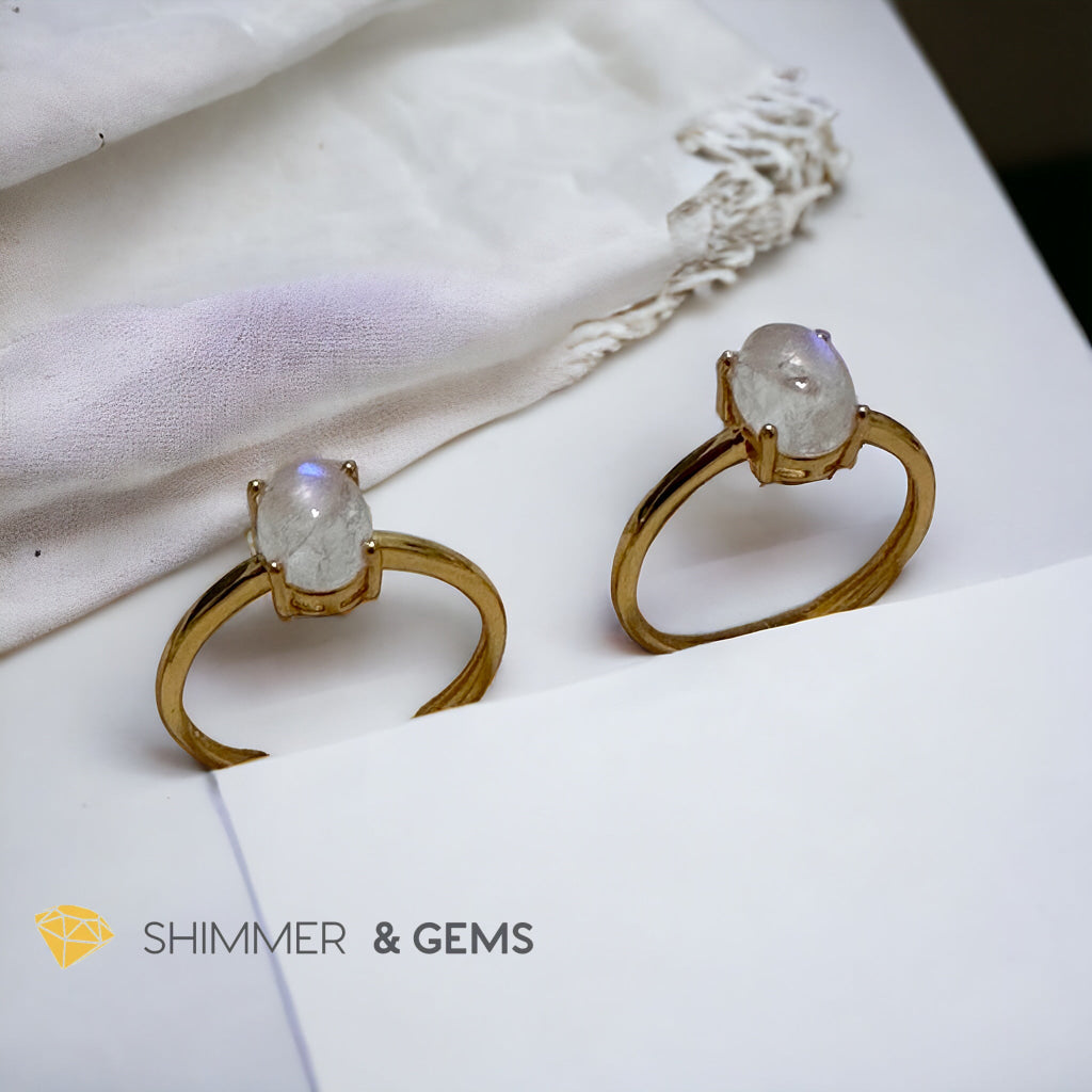 Moonstone Oval 14k Gold Plating 925 Silver Ring (Adjustable Size)