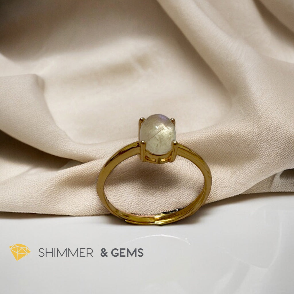 Moonstone Oval 14k Gold Plating 925 Silver Ring (Adjustable Size)