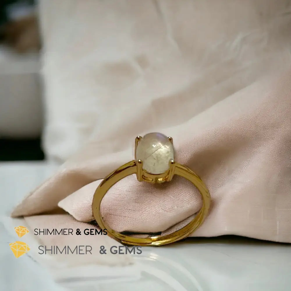 Moonstone Oval 14k Gold Plating 925 Silver Ring (Adjustable Size) Adjustable Size Rings