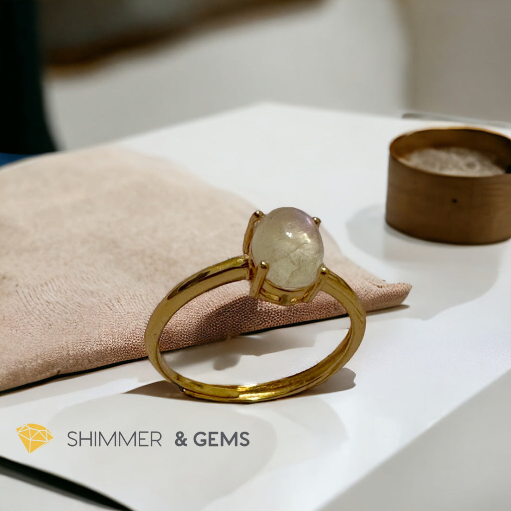 Moonstone Oval 14k Gold Plating 925 Silver Ring (Adjustable Size)