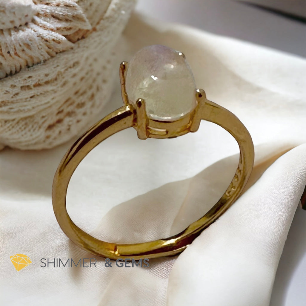 Moonstone Oval 14k Gold Plating 925 Silver Ring (Adjustable Size)