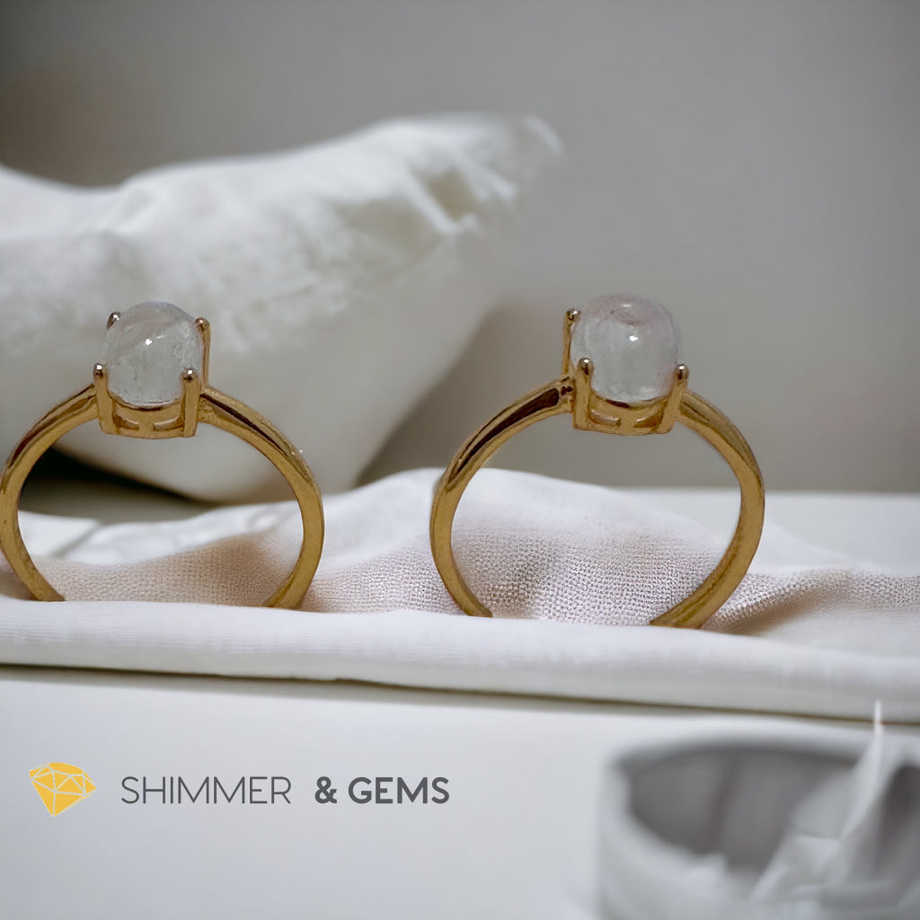 Moonstone Oval 14k Gold Plating 925 Silver Ring (Adjustable Size)