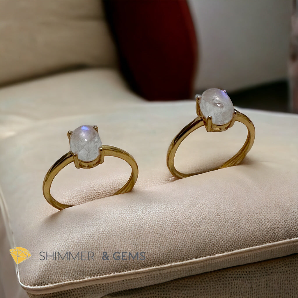 Moonstone Oval 14k Gold Plating 925 Silver Ring (Adjustable Size)