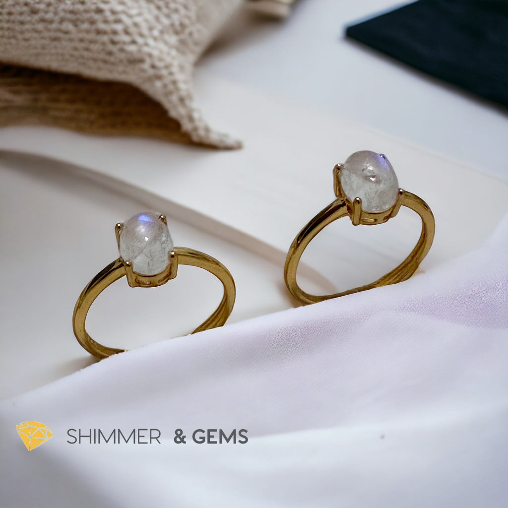 Moonstone Oval 14k Gold Plating 925 Silver Ring (Adjustable Size)