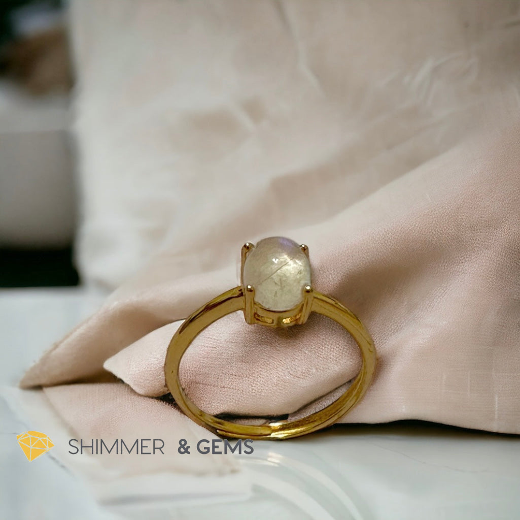 Moonstone Oval 14k Gold Plating 925 Silver Ring (Adjustable Size)