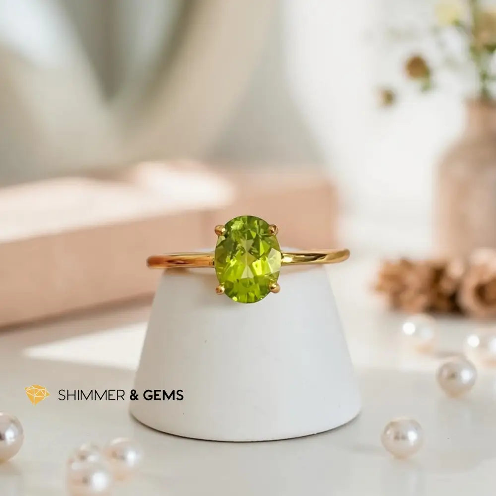 Peridot 8mm in 925 Silver Electro Plated Adjustable Oval Ring - 8mm Oval Ring Adjustable Size - Rings