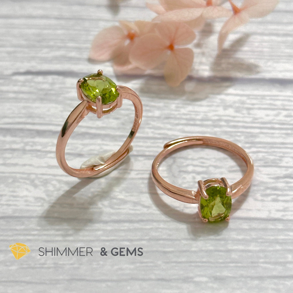 Peridot Rose Gold Oval 925 Silver Ring