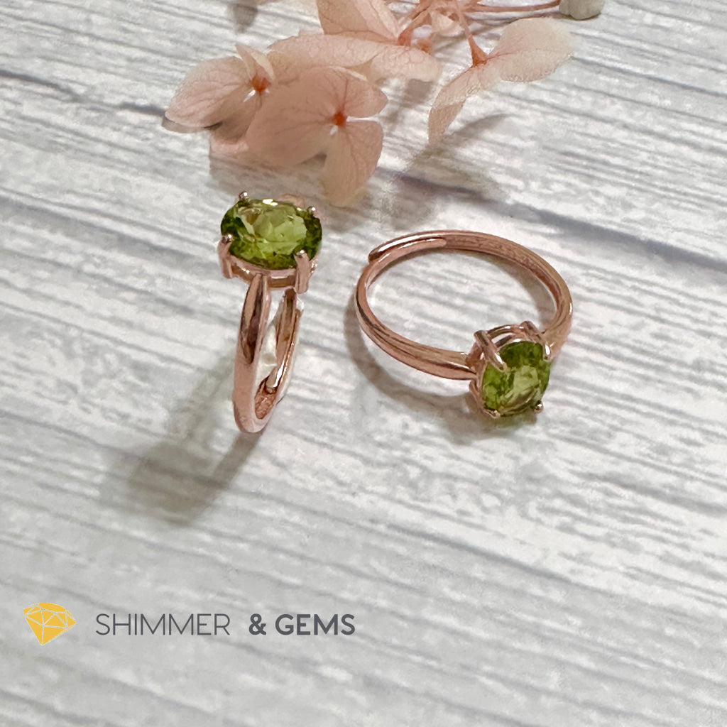 Peridot Rose Gold Oval 925 Silver Ring