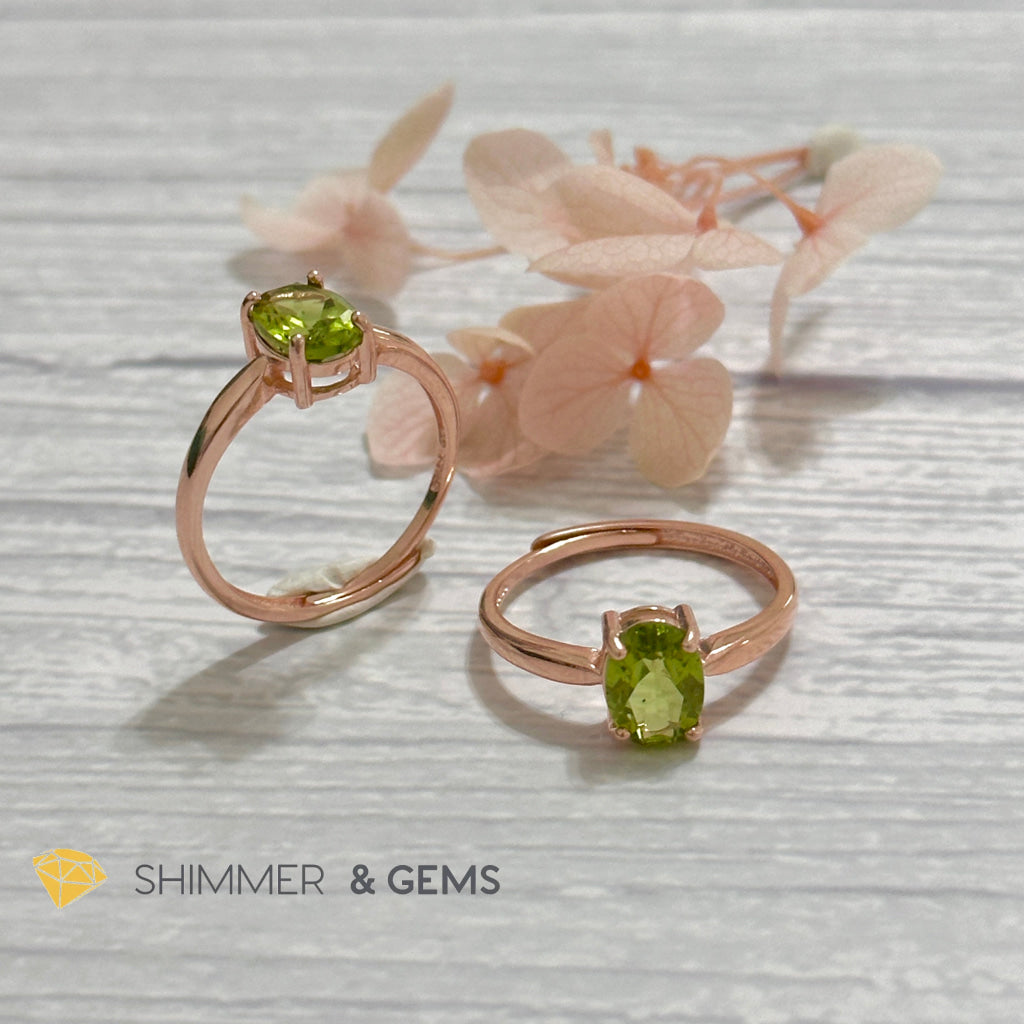 Peridot Rose Gold Oval 925 Silver Ring
