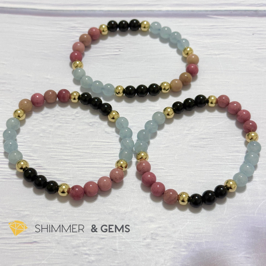 Pet Owner’s Remedy Bracelet (Rhodonite, Obsidian, Aquamarine 6mm with 14k gold filled beads)