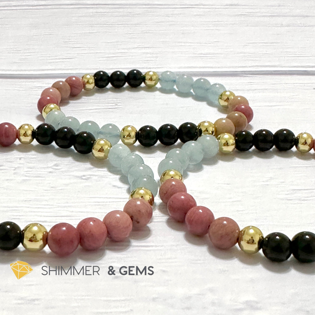Pet Owner’s Remedy Bracelet (Rhodonite, Obsidian, Aquamarine 6mm with 14k gold filled beads)