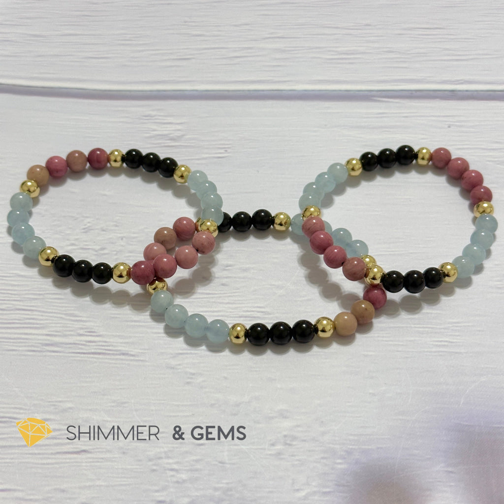 Pet Owner’s Remedy Bracelet (Rhodonite, Obsidian, Aquamarine 6mm with 14k gold filled beads)