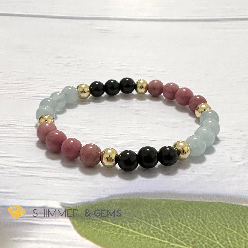 Pet Owner’s Remedy Bracelet (Rhodonite, Obsidian, Aquamarine 6mm with 14k gold filled beads)