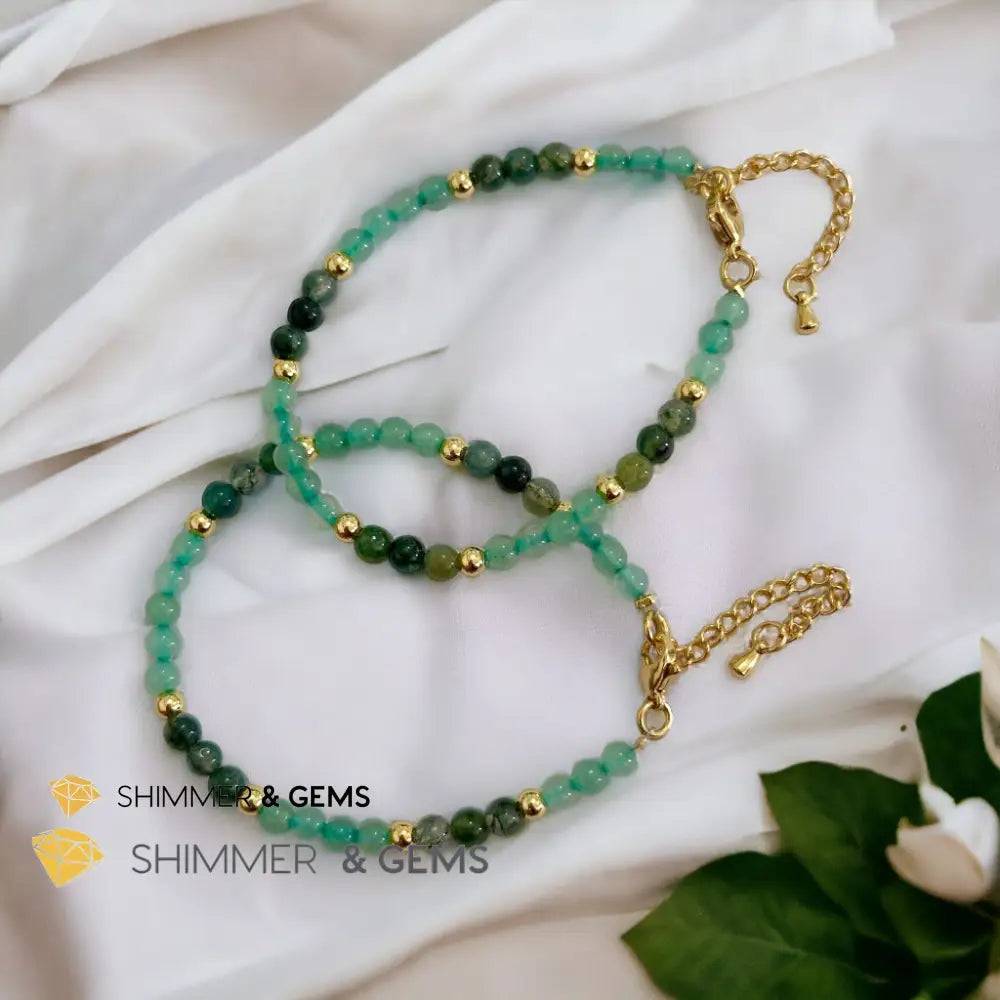 Prosperity 4mm Stainless Steel Remedy Bracelet (Moss Agate & Aventurine) Adjustable Size Adjustable (5.5”-7”) Bracelets