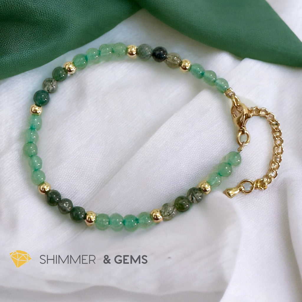 Prosperity 4mm Stainless Steel Remedy Bracelet (Moss Agate & Aventurine) Adjustable Size