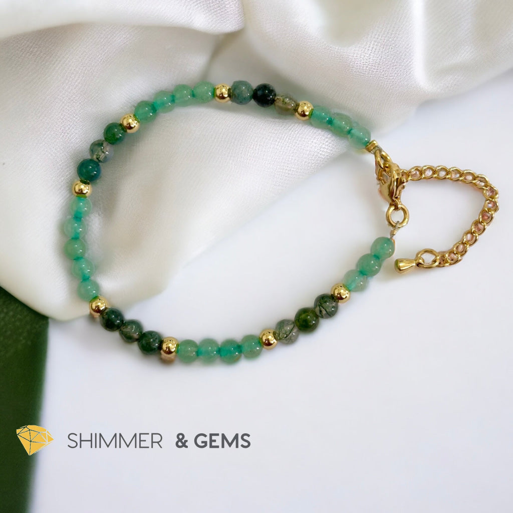 Prosperity 4mm Stainless Steel Remedy Bracelet (Moss Agate & Aventurine) Adjustable Size